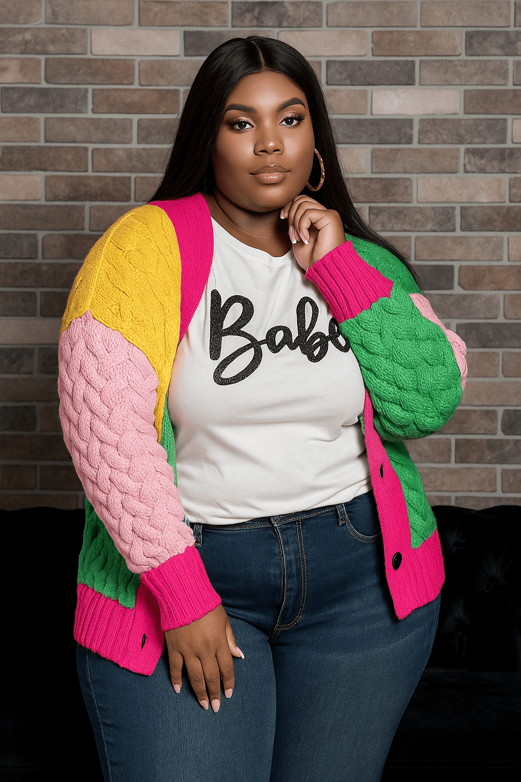 Always Extra Color Block Chunky Knit Cardigan