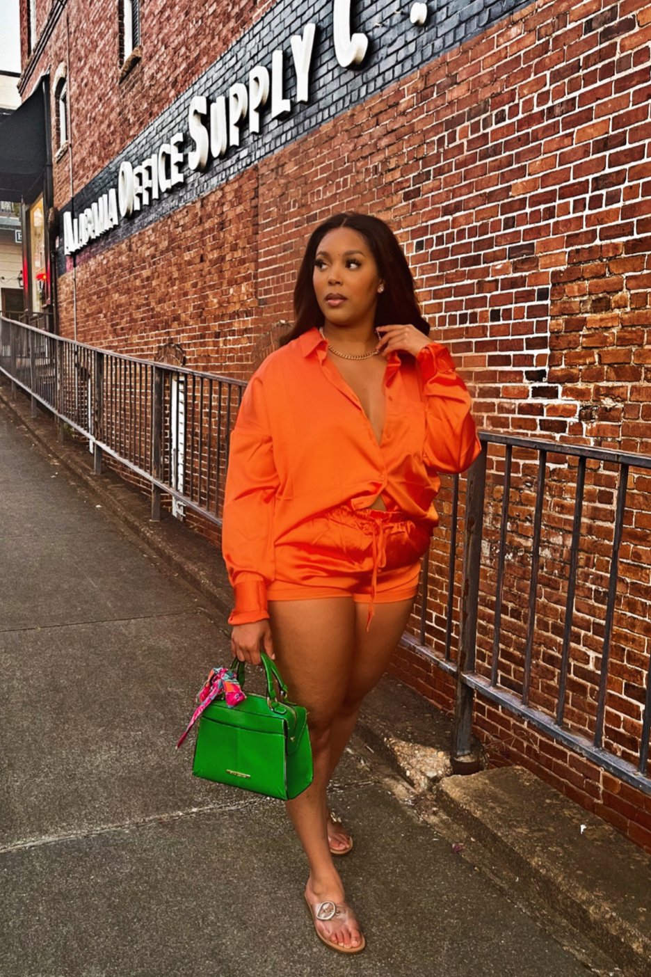 Take Me To Beverly Hills Satin Short Set - Orange
