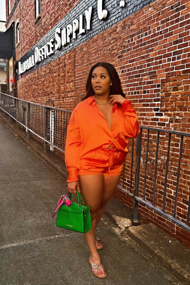 Take Me To Beverly Hills Satin Short Set - Orange