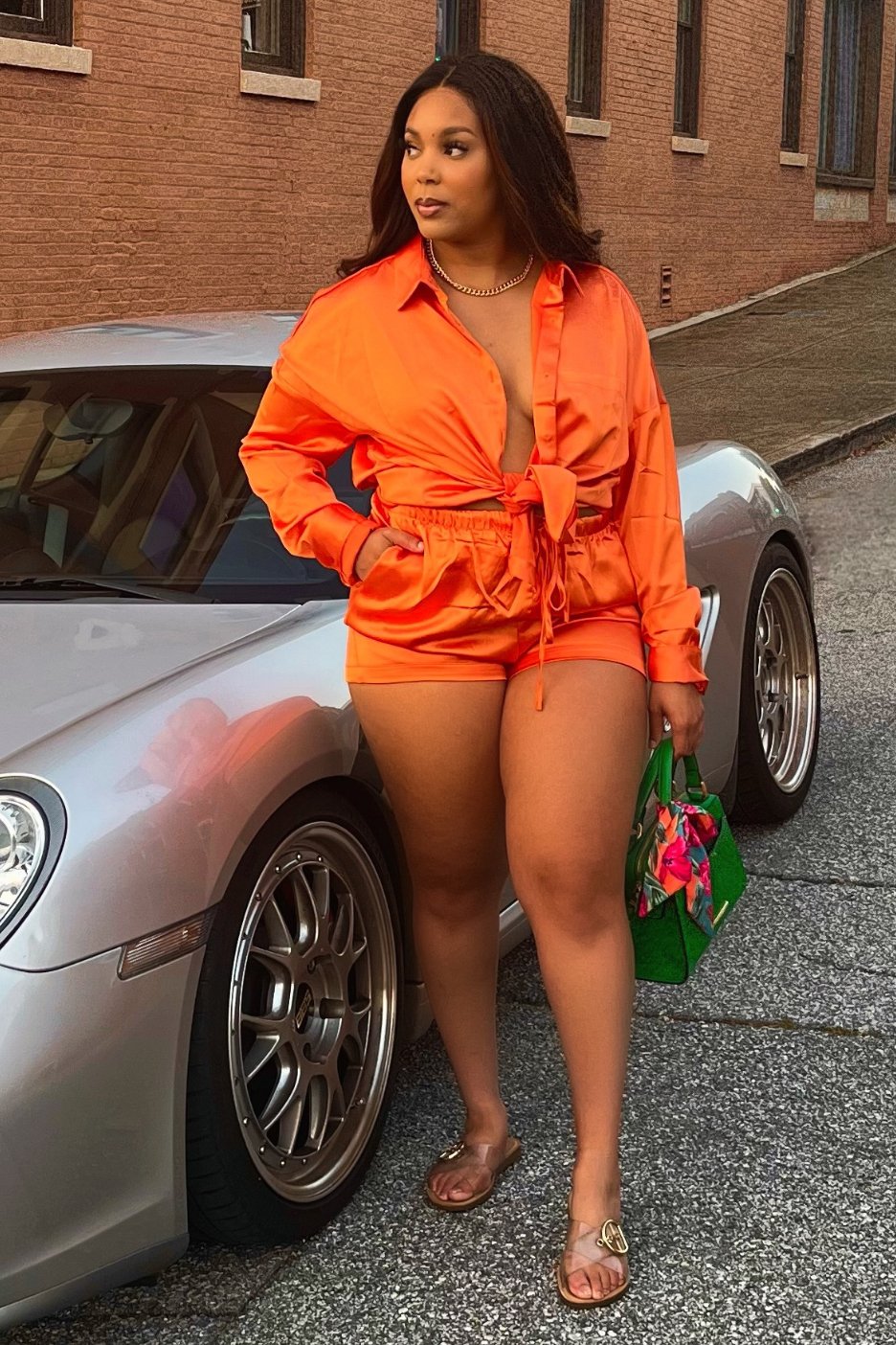 Take Me To Beverly Hills Satin Short Set - Orange