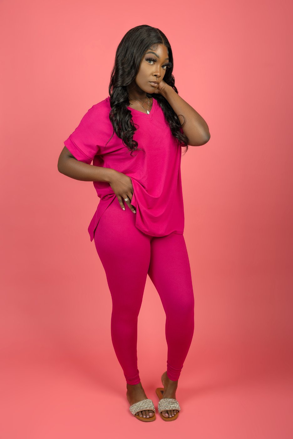 Take It Easy Pant Set - Fuchsia