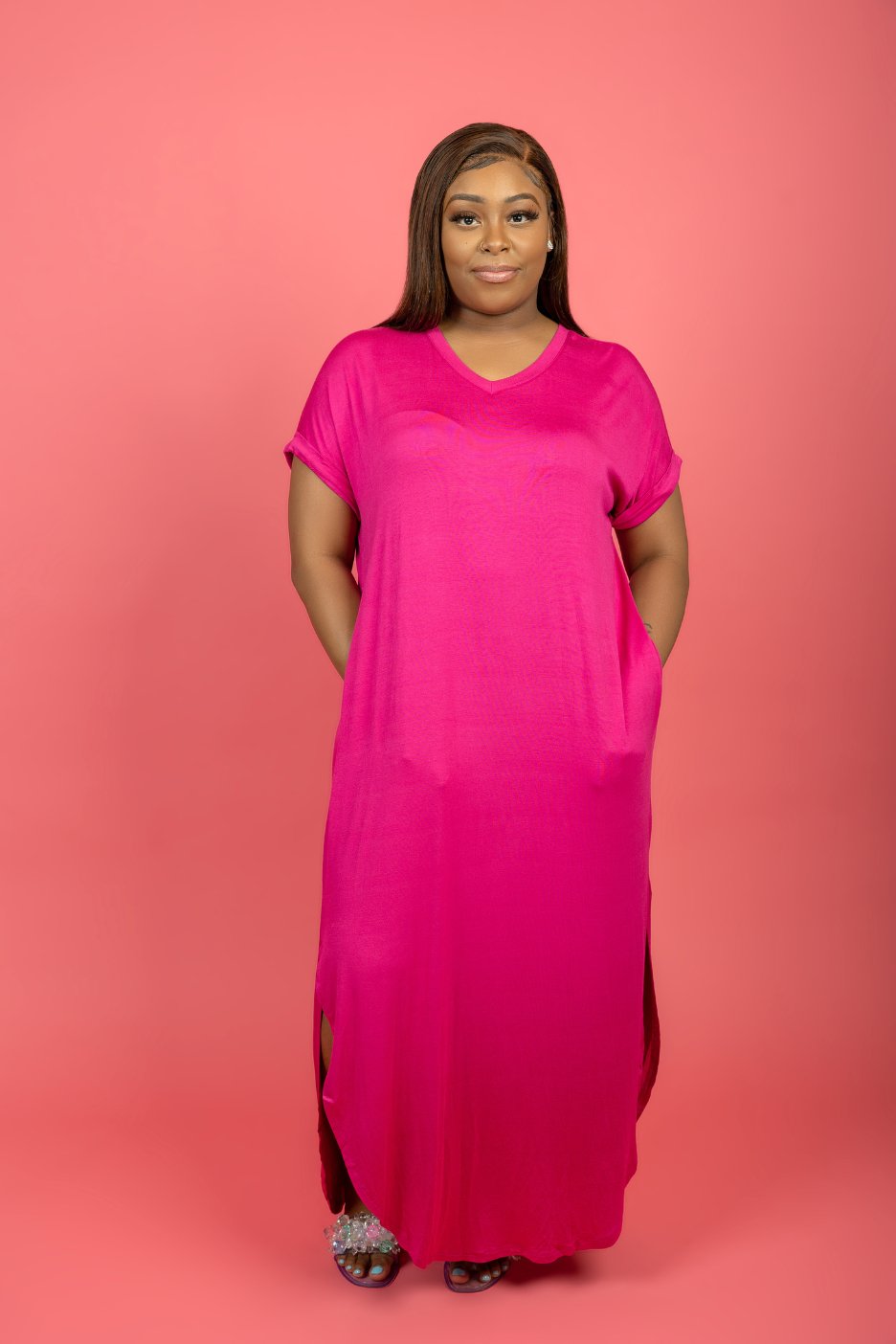 The Essentials Oversized Maxi Dress - Fuchsia