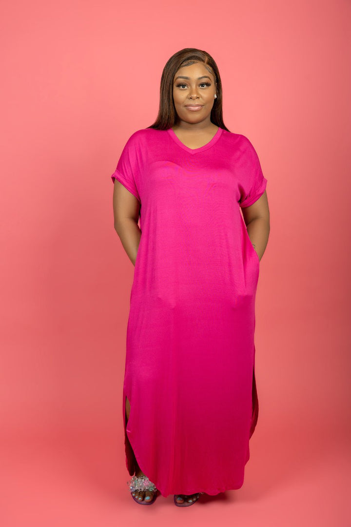 The Essentials Oversized Maxi Dress - Fuchsia
