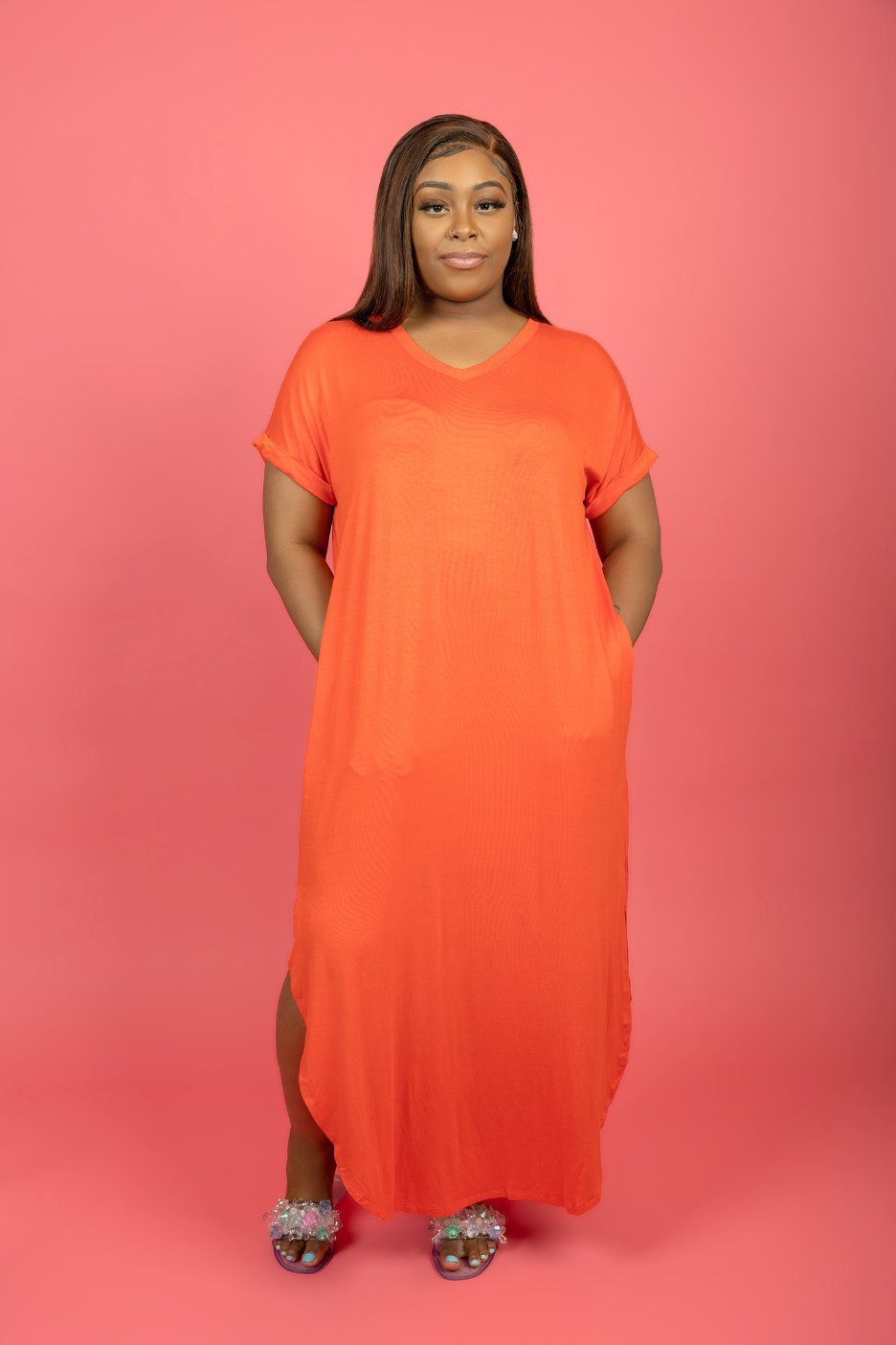 The Essentials Oversized Maxi Dress - Orange Sultry Slay The Essentials Oversized Maxi Dress - Orange Sultry Slay