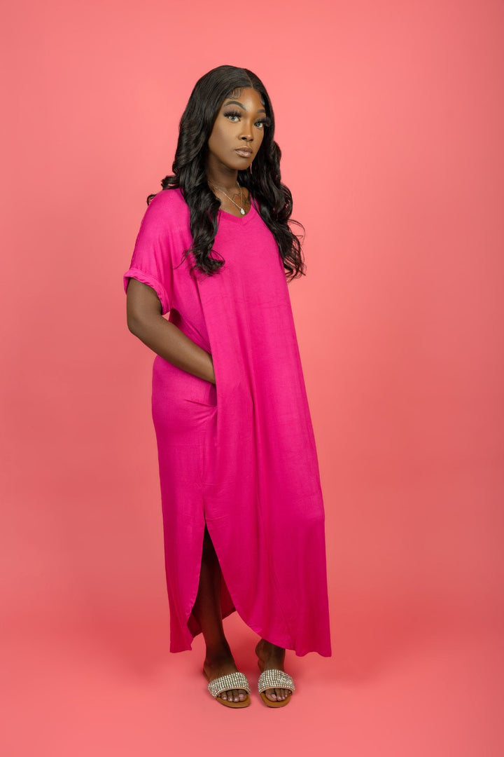 The Essentials Oversized Maxi Dress - Fuchsia