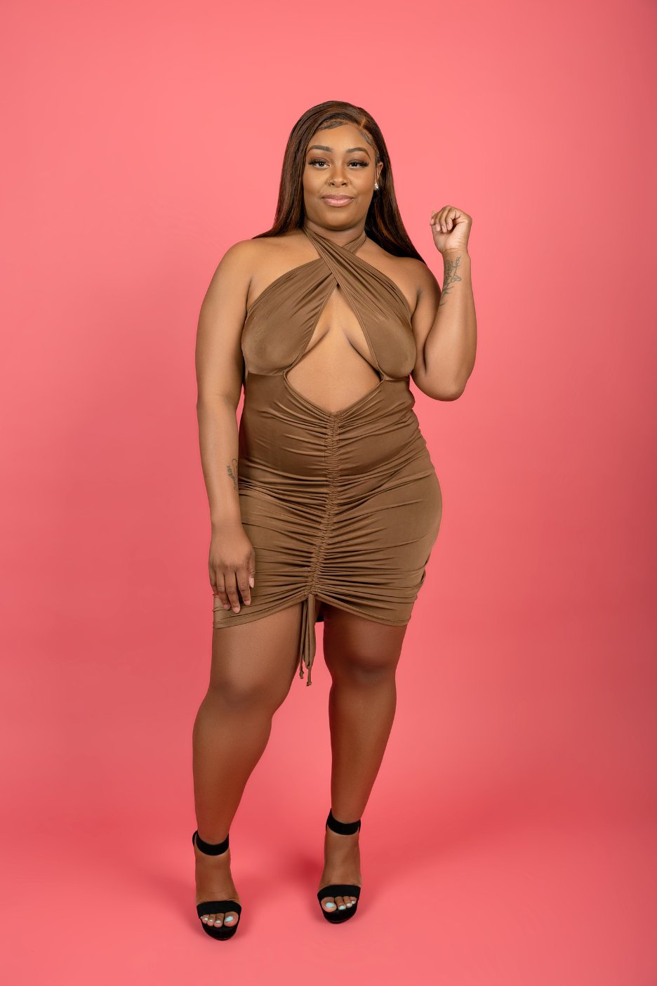 Plus Size Brown Wild Side Ruched Mini – Sultry Slay