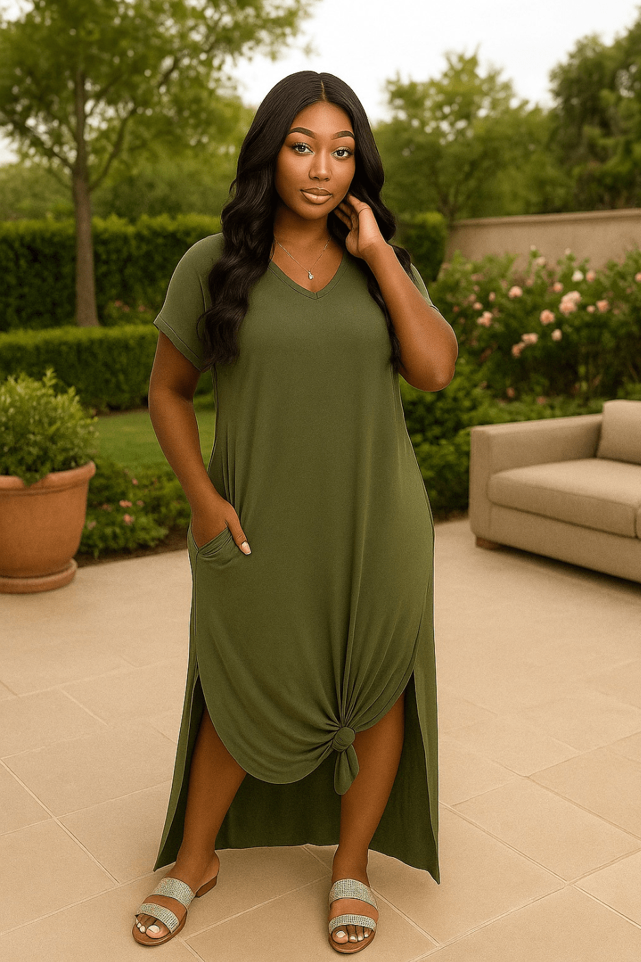 The Essentials Oversized Maxi Dress - Olive