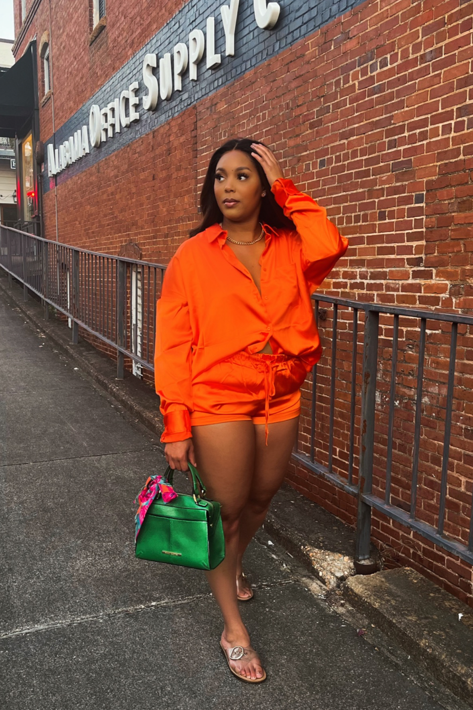Take Me To Beverly Hills Satin Short Set - Orange